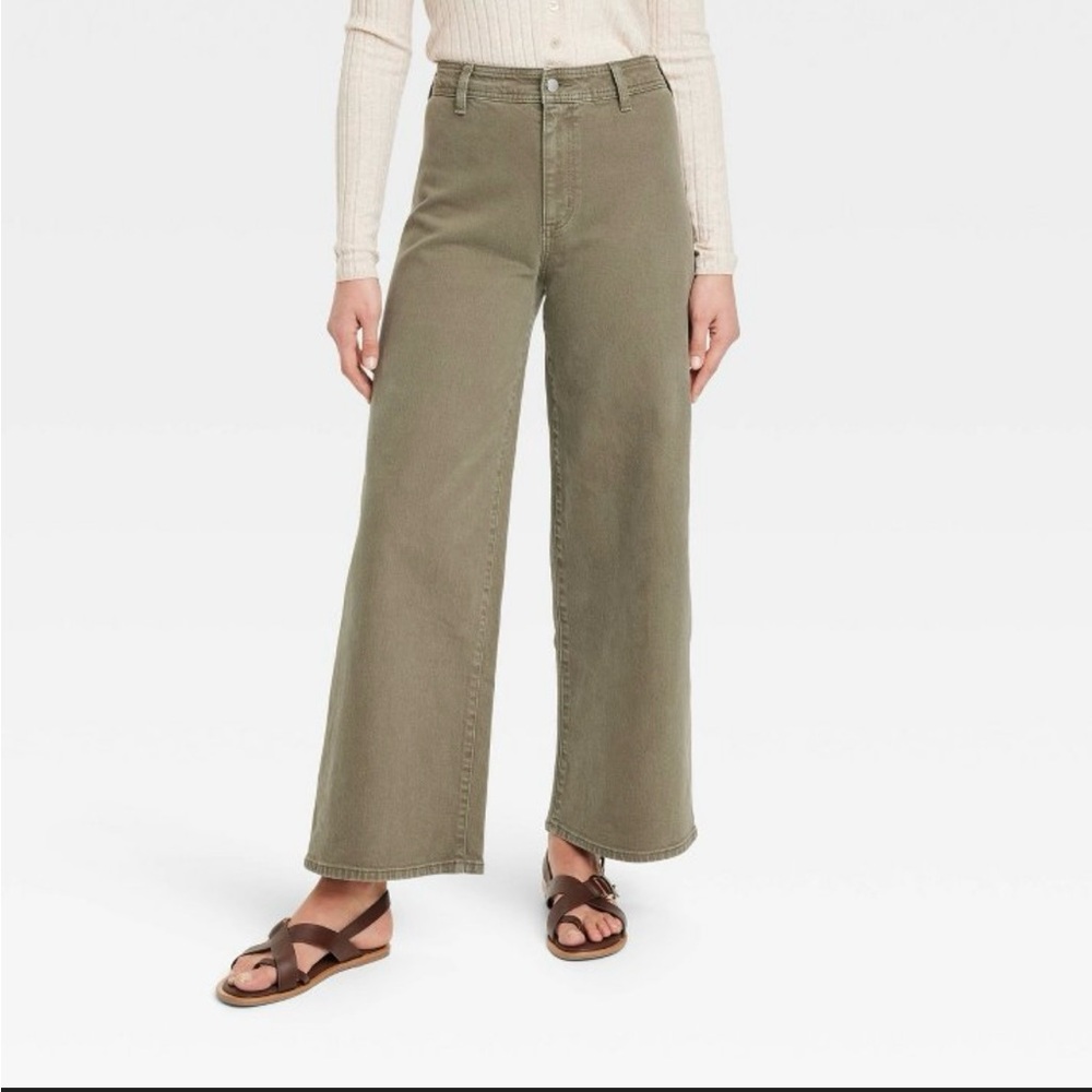 Women’s High Rise Sailor Wide Leg Jean - Olive Green